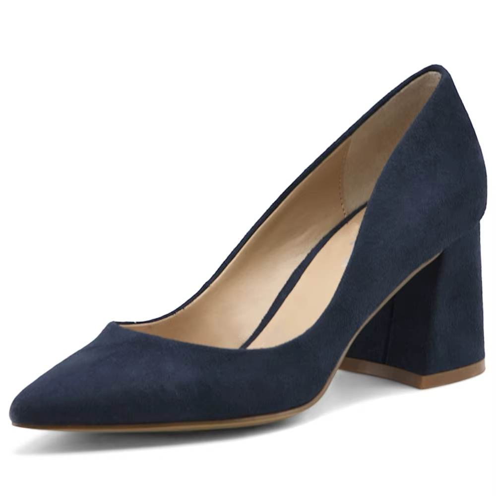 Women's Black Pointed Toe Block Heel Court Shoes