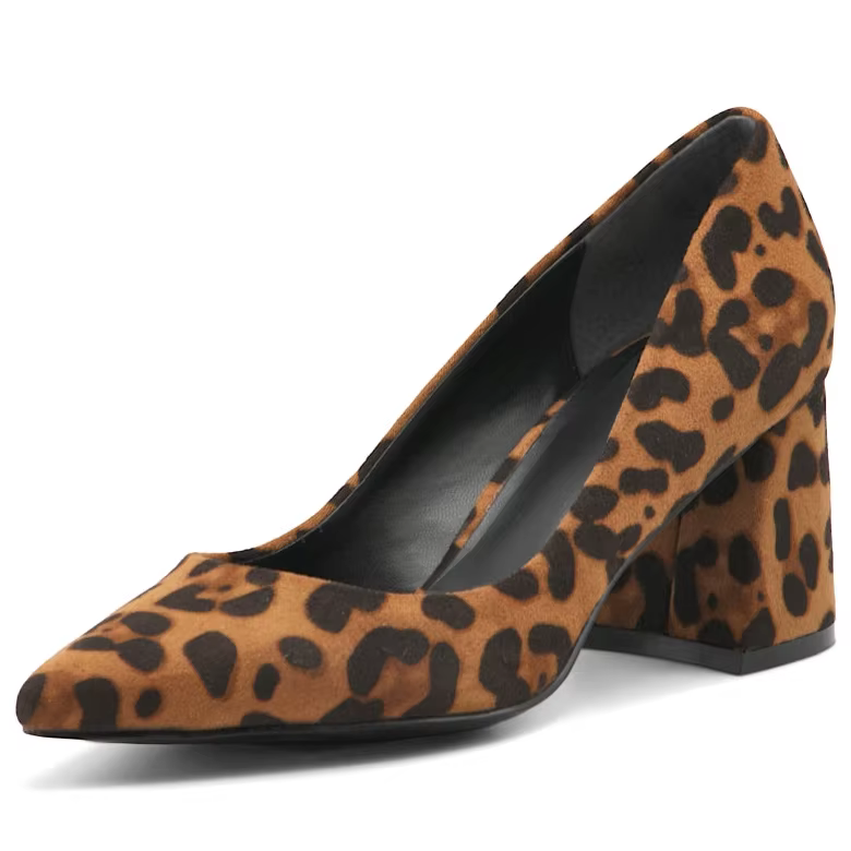 Women's Black Pointed Toe Block Heel Court Shoes