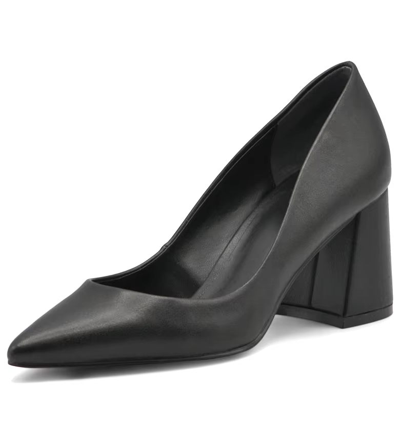 Women's Black Pointed Toe Block Heel Court Shoes