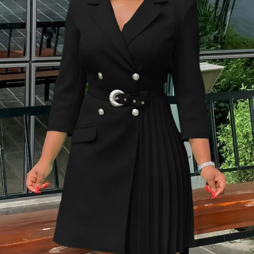 Women’s Long Sleeve Beaded Ruffle Office Dress