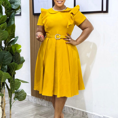 Women’s Pleated Belted Knee-Length Dress