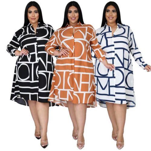 Women’s Plus Size Letter Print Shirt Dress