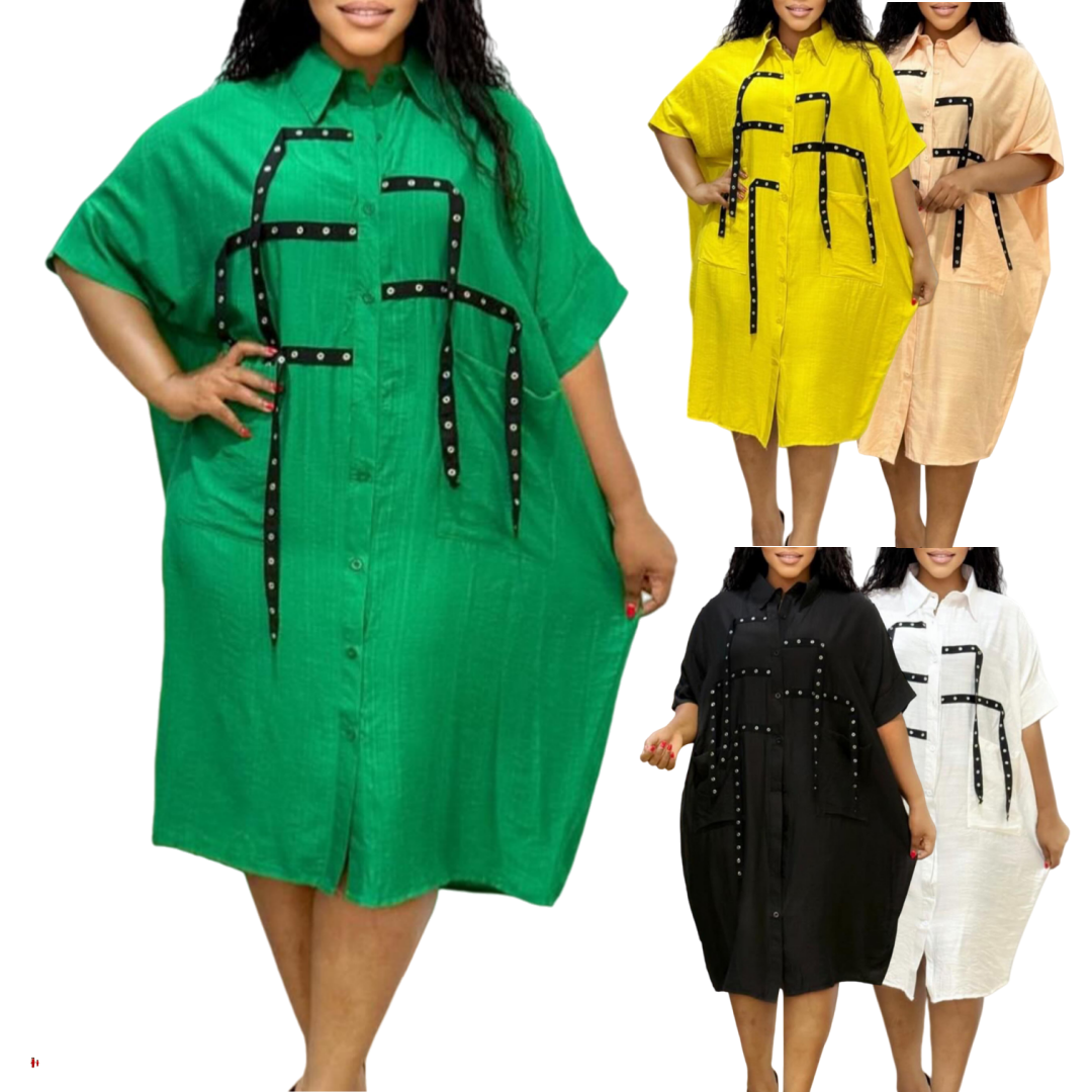 Women's Printed Midi Shirt Dress