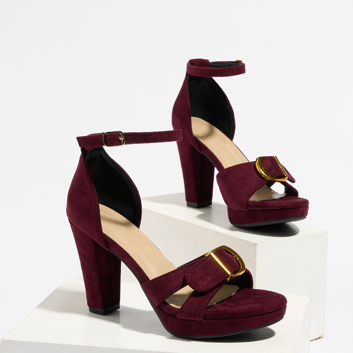 Women's Suede Ankle Strap Block Heel Sandals