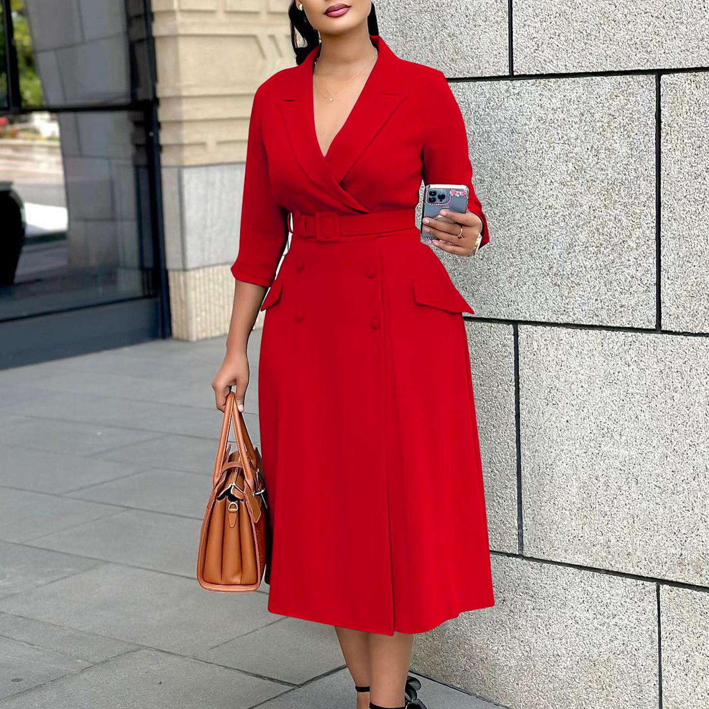 Women's V-Neck Bodycon Office Dress