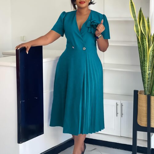 Women’s V-Neck Pleated Maxi Dress
